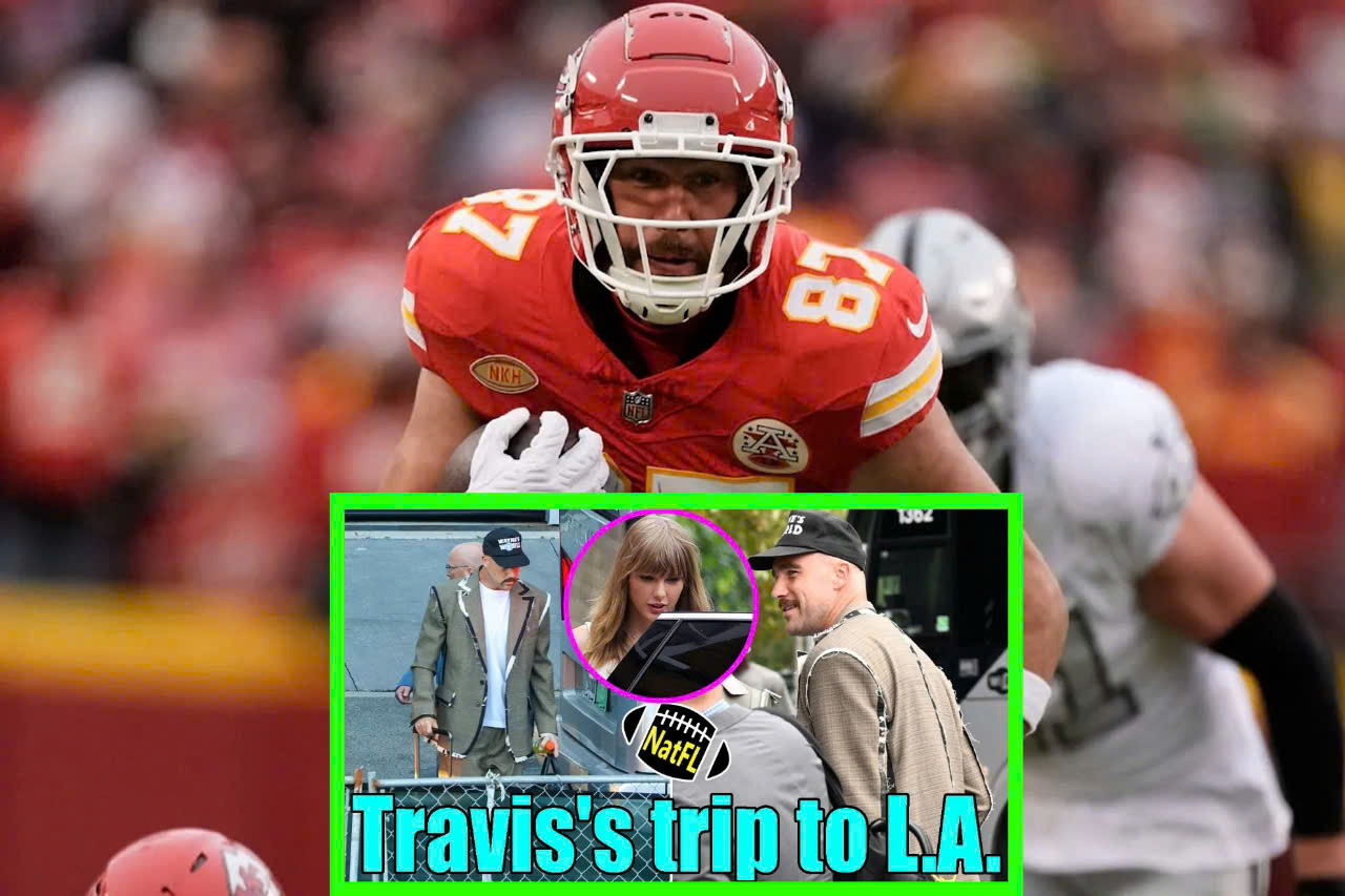 OMG! Travis Kelce boards a plane to Los Angeles ahead of Sunday's